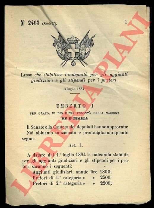 Legge che stabilisce l'indennità per gli aggiunti giudiziari e gli …