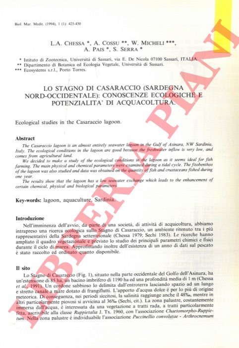 Lo stagno di Casaraccio (Sardegna nord-occidentale): conoscenze ecologiche e potenzialità …