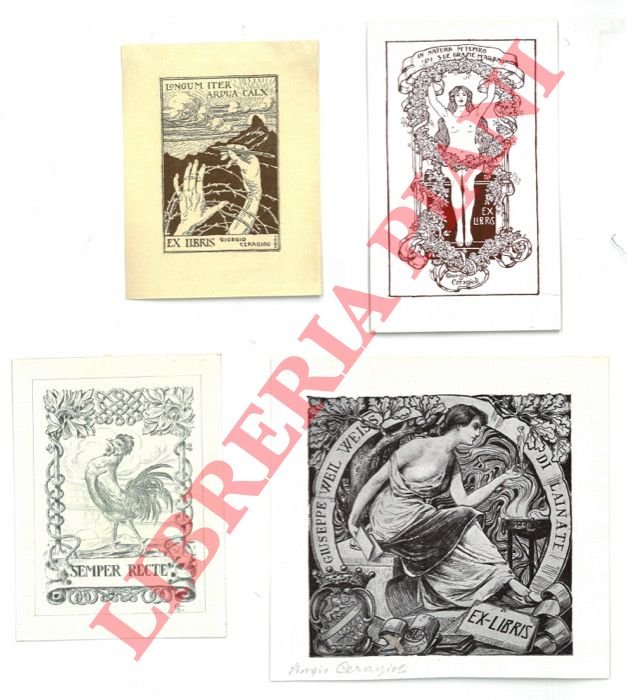 Lotto di 4 foglietti xilografici, anni '30 circa, differenti, Tutti …