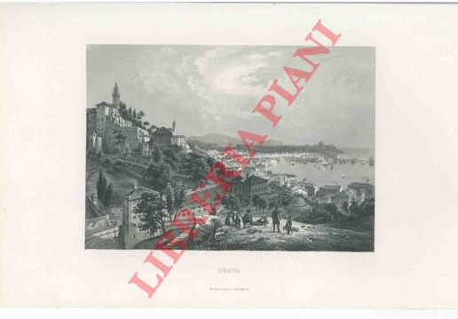 Lotto di cinque (differenti) vedute panoramiche di Genova.