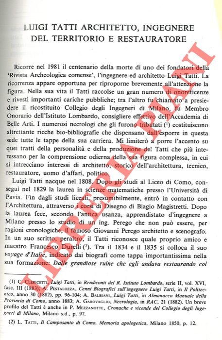 Luigi Tatti architetto, ingegnere del territorio e restauratore.