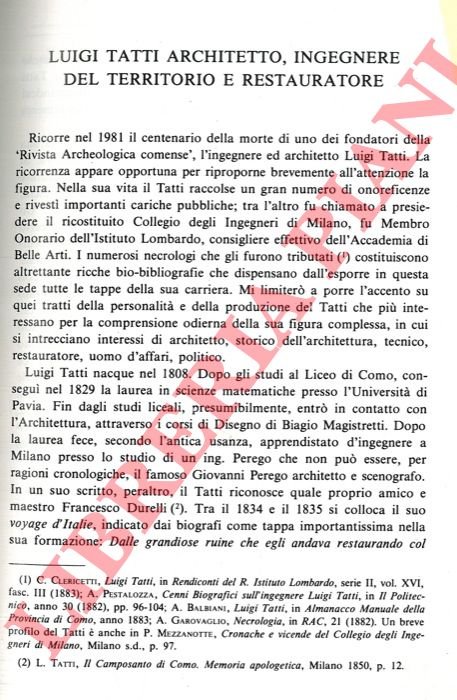Luigi Tatti architetto, ingegnere del territorio e restauratore.