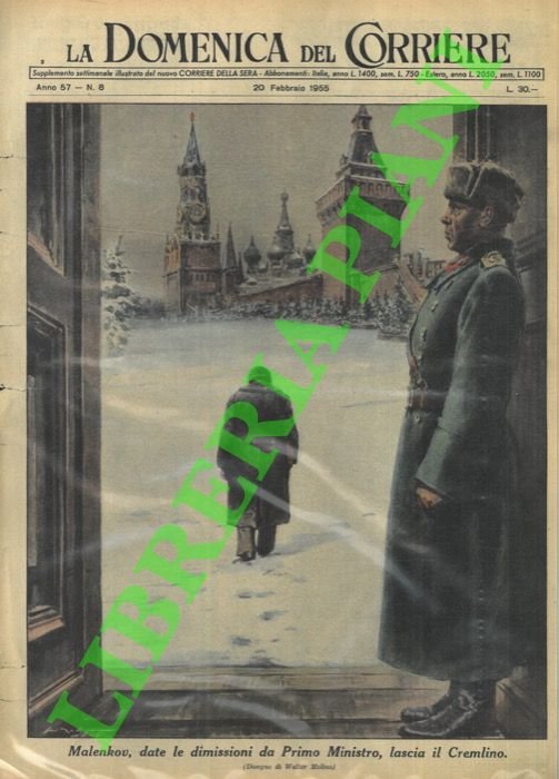 Malenkov, date le dimissioni da Primo Ministro, lascia il Cremlino.