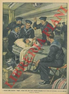 Marinai della corazzata "Napoli" attorno alla culla d'una orfanella dissepolta …