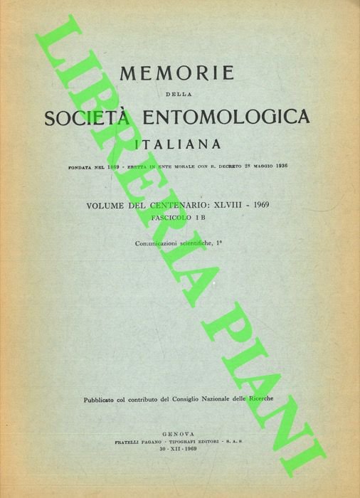 Memorie della Società Entomologica Italiana. Volume del centenario: XLVIII. Fascicolo …