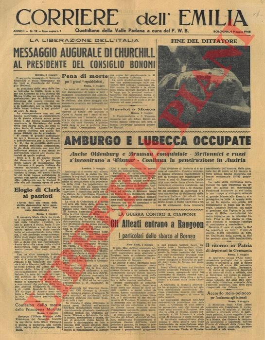 Messaggio di Churchill al Presidente Bonomi.