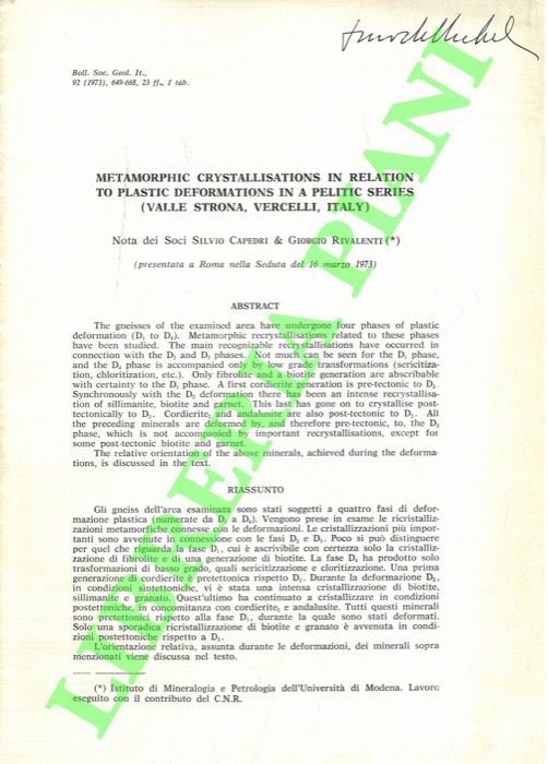 Metamorphic Crystallisations in Relation to Plastic Deformations in a Pelitic …