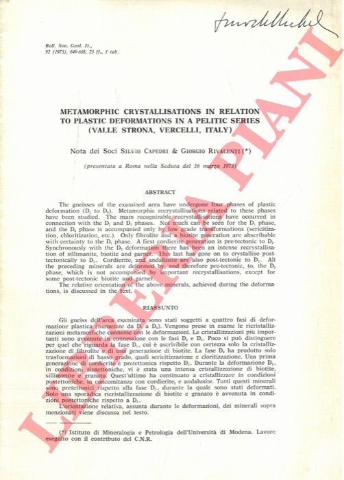 Metamorphic Crystallisations in Relation to Plastic Deformations in a Pelitic …