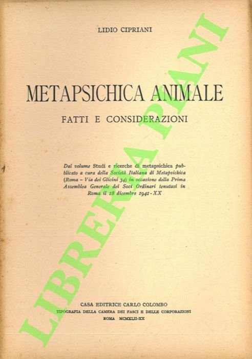 Metapsichica animale. Fatti e considerazioni.
