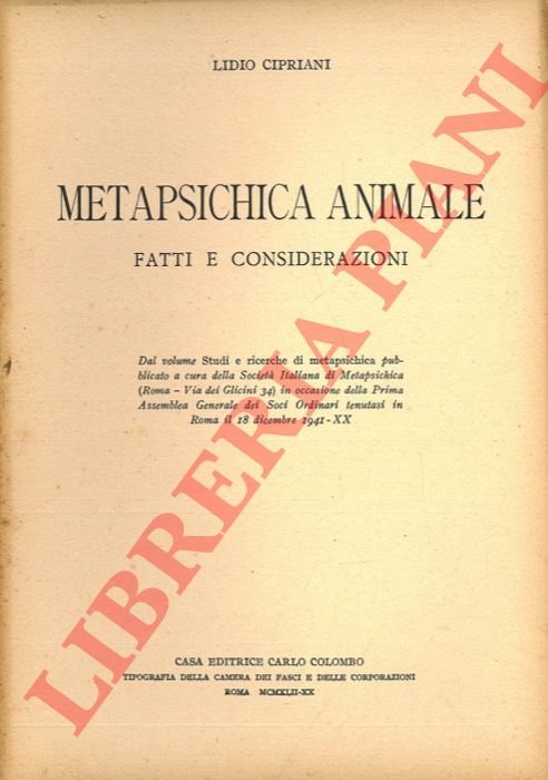 Metapsichica animale. Fatti e considerazioni.