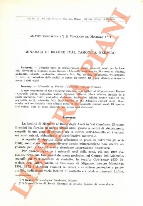 Minerali di Braone (Val Camonica, Brescia).