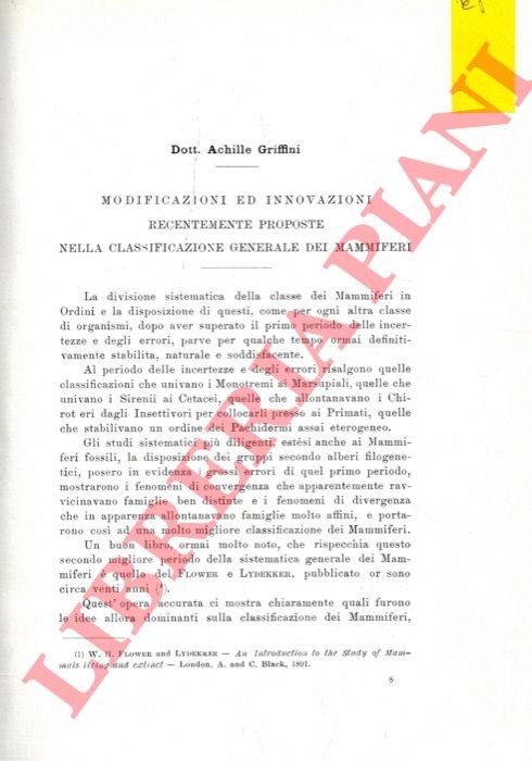Modificazioni ed innovazioni recentemente proposte alla classificazione generale dei mammiferi.