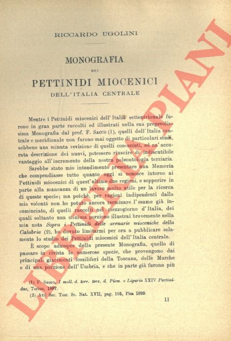Monografia dei Pettinidi miocenici dell'Italia Centrale.