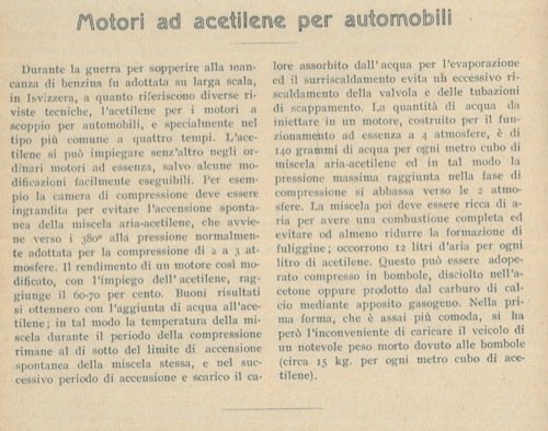 Motori ad acetilene per automobili.