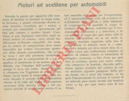 Motori ad acetilene per automobili.