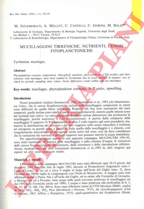 Mucillaggini tirreniche, nutrienti, cenosi fitoplanctoniche.