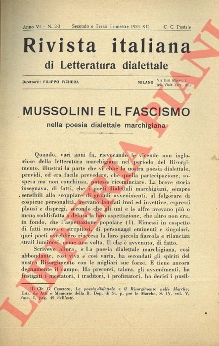 Mussolini e il fascismo nella poesia dialettale marchigiana.