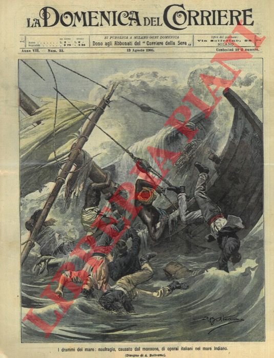 Naufragio, causato dal monsone, di operai italiani nel mare Indiano.