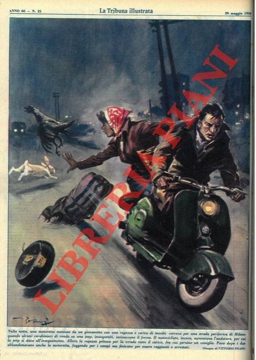 Nella notte, una motoretta montata da un giovanotto con una …