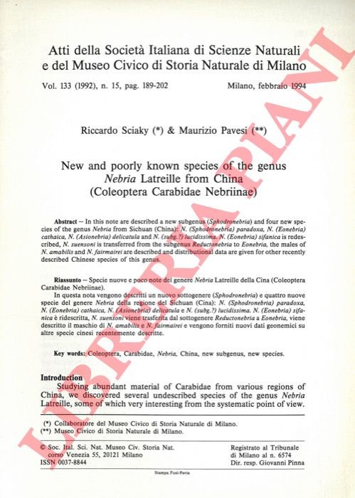 New and poorly known species of the genus Nebria Latreille …