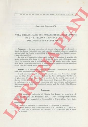 Nota preliminare sui foraminiferi planctonici di un livello a Lepidocyclinae …