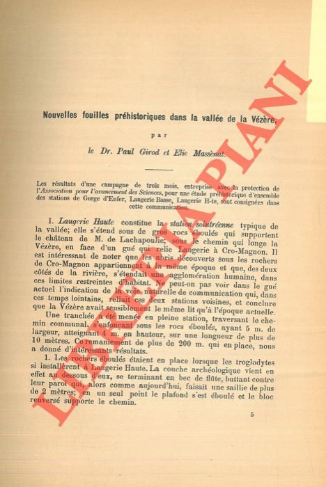 Nouvelles fouilles préhistoriques dans la vallée de la Vézère.