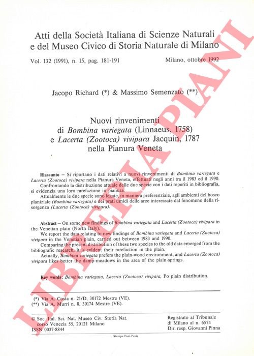 Nuovi rinvenimenti di Bombina variegata (Linnaeus, 1758) e Lacerta (Zootoca) …