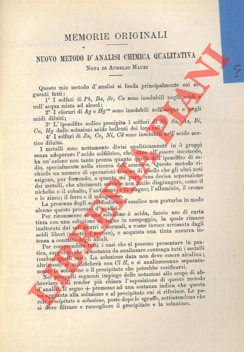 Nuovo metodo d'analisi chimica qualitativa.