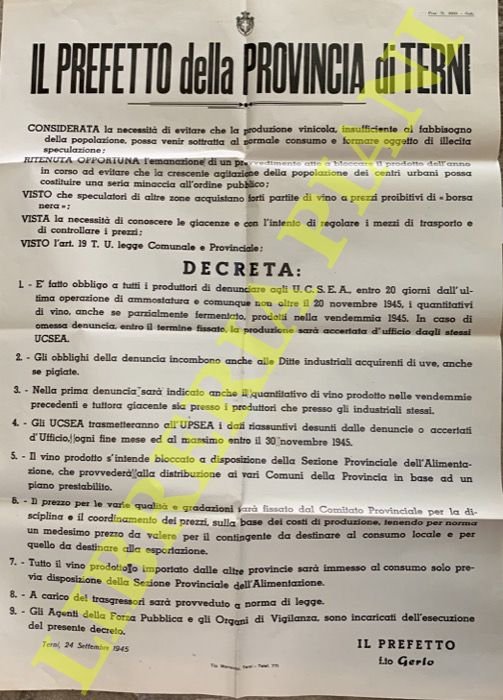 Obbligo di denuncia della produzione vinicola.