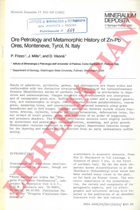 Ore Petrology and Metamorphic History of Zn-Pb Ores, Monteneve, Tyrol, …