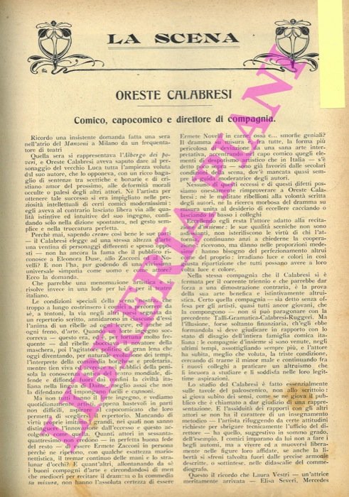 Oreste Calabresi. Comico, capocomico e direttore di compagnia.