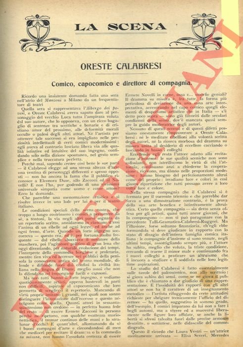 Oreste Calabresi. Comico, capocomico e direttore di compagnia.