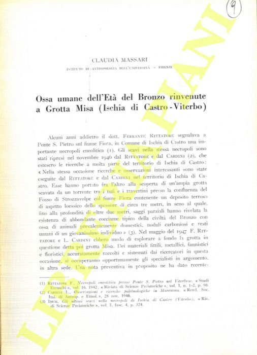 Ossa umane dell'Età del Bronzo rinvenute in Grotta Misa (Ischia …
