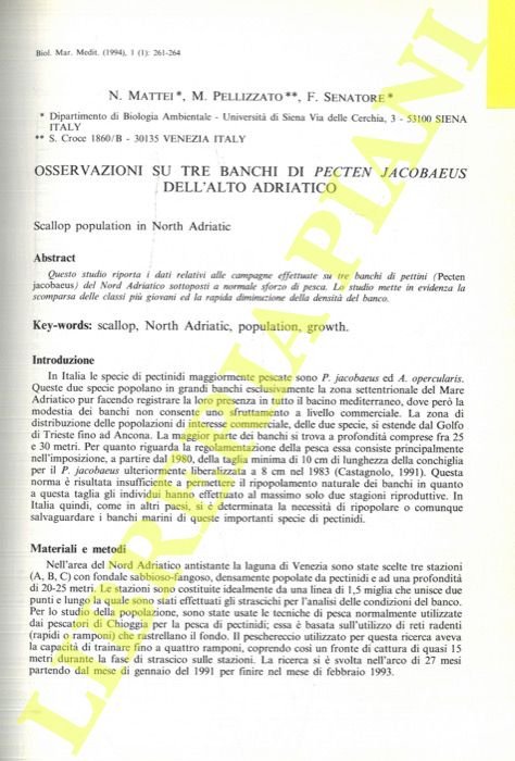 Osservazioni su tre banchi di Pecten jacobaeus dell'Alto Adriatico.