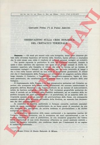 Osservazioni sulla crisi biologica del cretaceo terminale.