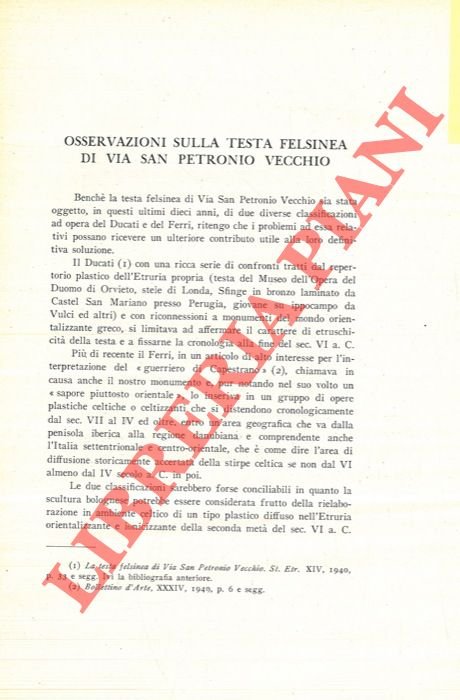 Osservazioni sulla testa felsinea di Via San Petronio Vecchio.