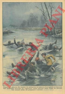 Otto bambini che pattinavano sul ghiaccio di un laghetto in …