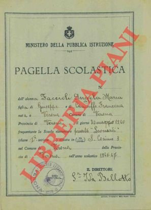 Pagella scolastica. Scuola Elementare, Cremona e Verona, 1946/47.