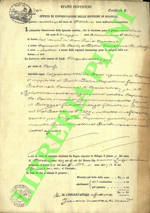 Palazzo Caprara in via Barberia a Bologna ed un predio …