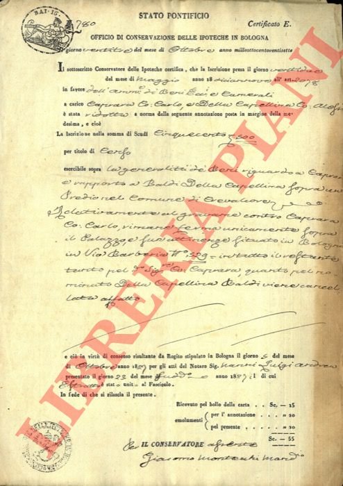 Palazzo Caprara in via Barberia a Bologna ed un predio …