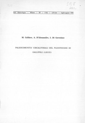 Paleocomunità circalitoriali del Pleistocene di Gallipoli (Lecce) .