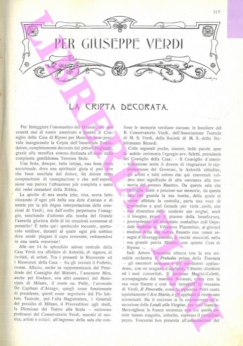Per Giuseppe Verdi. La cripta decorata.