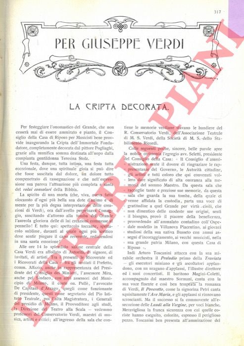 Per Giuseppe Verdi. La cripta decorata.