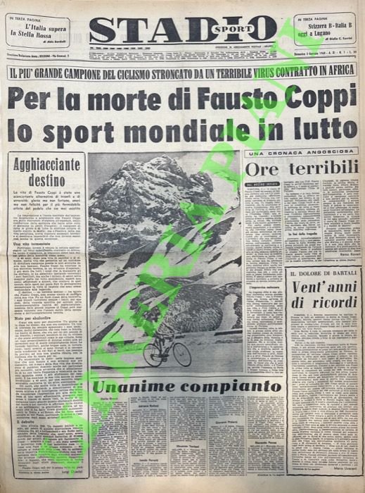 Per la morte di Fausto Coppi lo sport mondiale in …