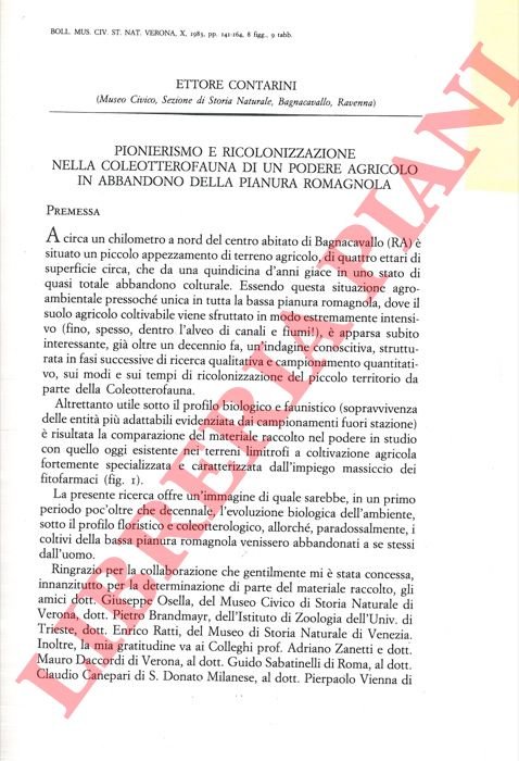 Pionierismo e ricolonizzazione nella coleotterofauna di un podere agricolo in …