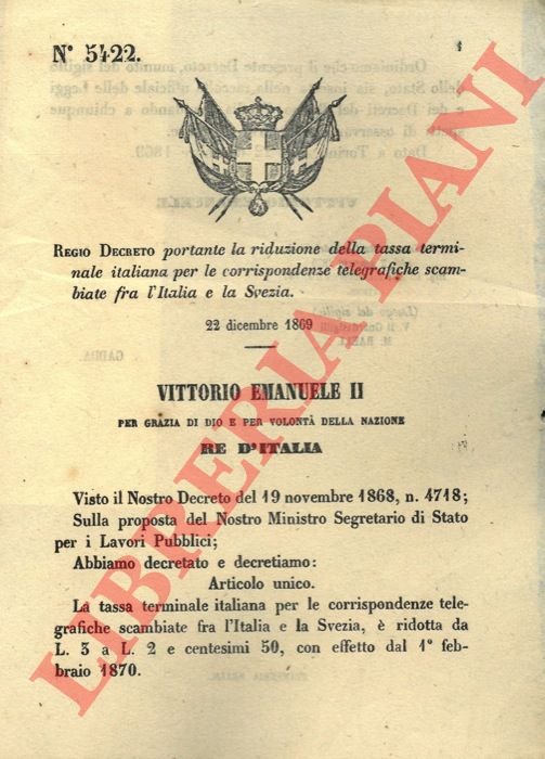 portante la riduzione della tassa terminale italiana per le corrispondenze … | Immagine Gallery 3