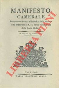 portante notificanza al pubblico delle persone state approvate da S.M. …