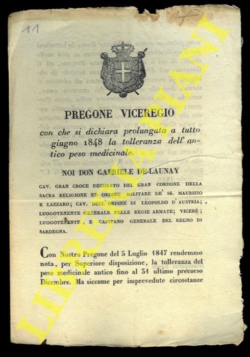 Pregone con che si dichiara prolungata a tutto giugno 1848 …