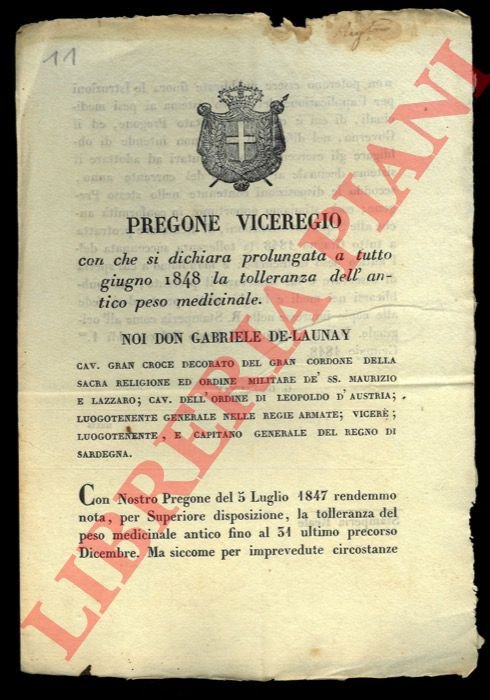 Pregone con che si dichiara prolungata a tutto giugno 1848 …