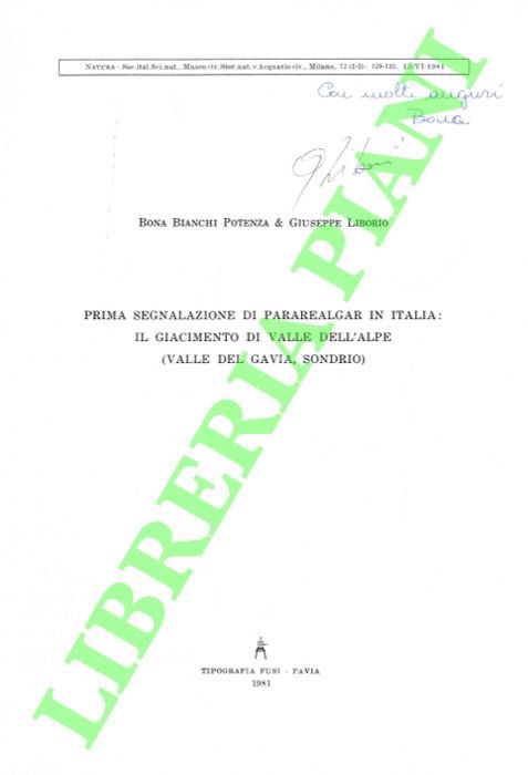 Prima segnalazione di pararealgar in Italia: il giacimento di Valle …